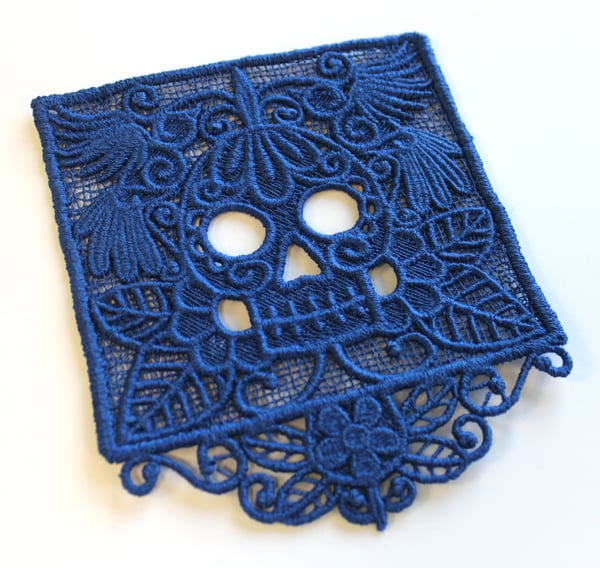 Embroidery Lace Fabric - Steel blue panels (85cm)