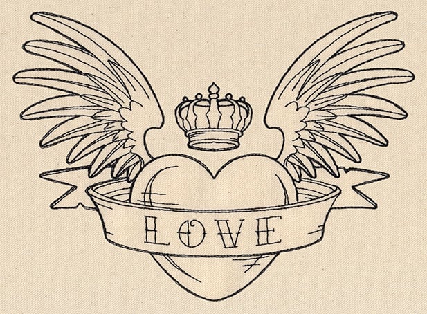 heart with wings and crown tattoo