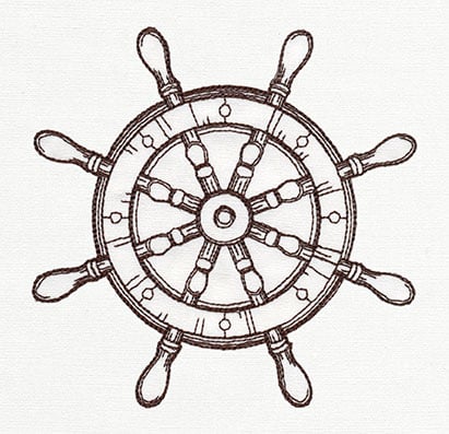Minimalist ship wheel and anchor tattoo for couple.