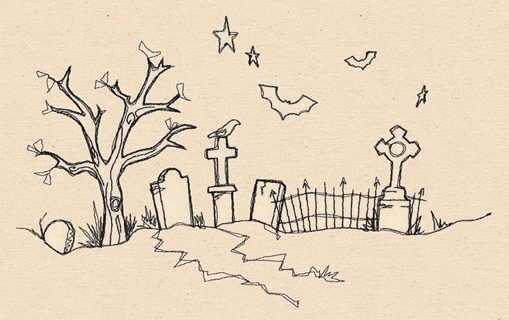creepy graveyard drawing