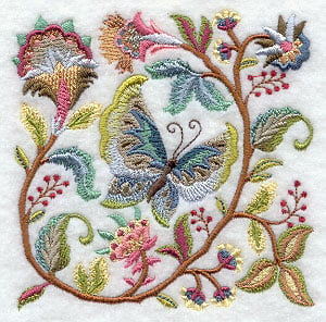 Jacobean Butterfly and Flower Square 1