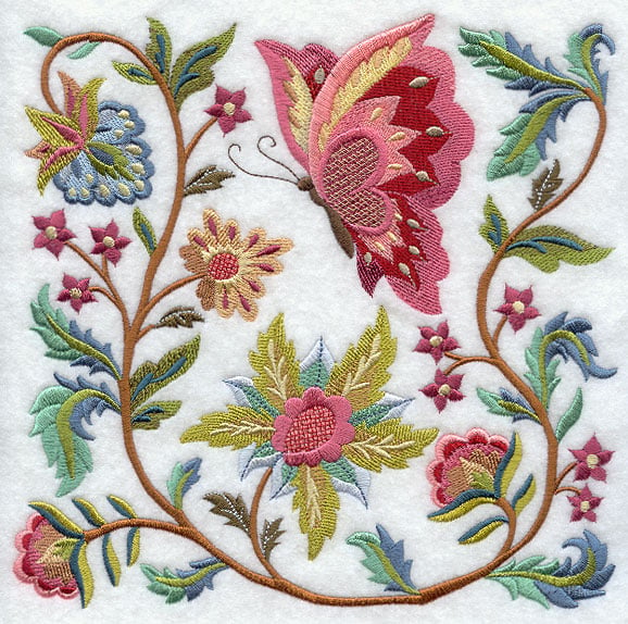 Jacobean Butterfly and Flower Square 2