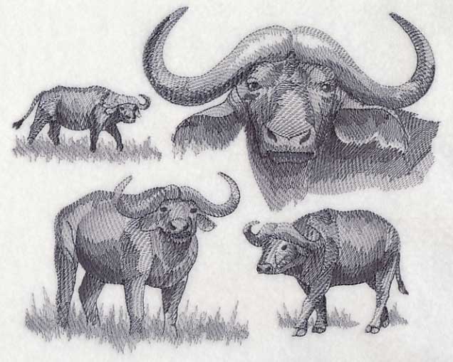 Premium AI Image | A black and white drawing of a water buffalo.