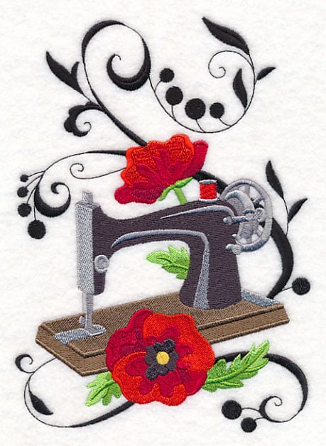 Fanciful Sewing Machine with Poppies