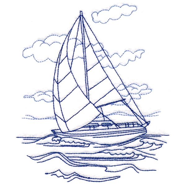 Classic Beach Scene - Sailboat (Bluework)