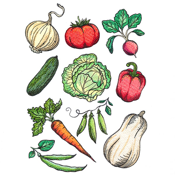 VEGETABLE PICTURE RUBBER STAMP (15PCS)
