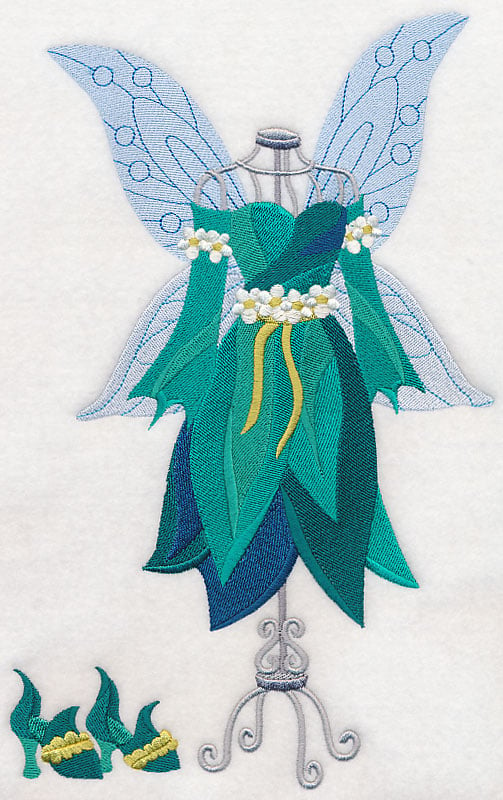 Premium AI Image | A drawing of a fairy with a green dress and white  flowers.