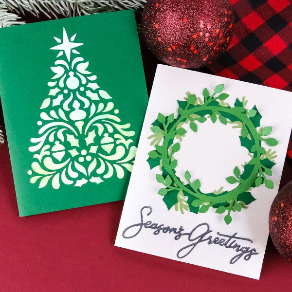 Greeting Cards - image features: Tree and season's greeting wreath card 