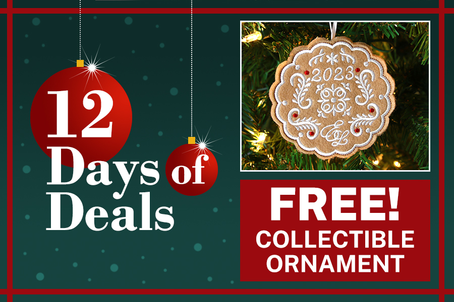 12 days of deals - Free Collectible Ornament. Image features: 2023 Gingerbread Ornament