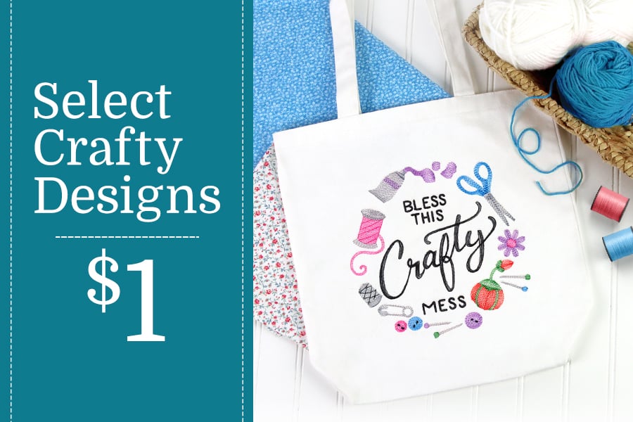 Select Crafty designs $1 - Image features: Bless this crafty mess on tote