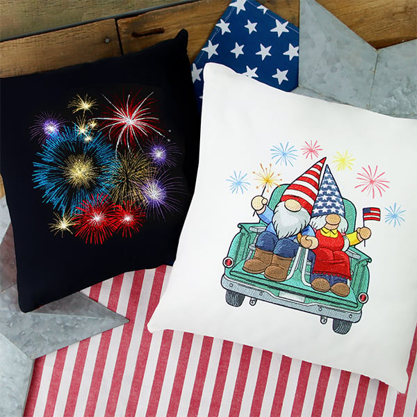 Fireworks and gnomes on pillows