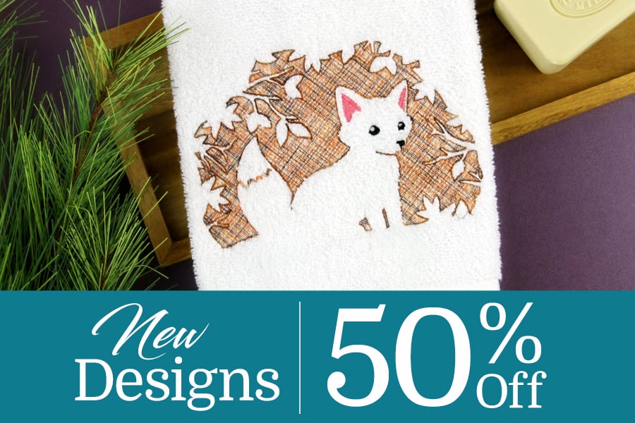 New designs - 50% off - embossed fox on towel