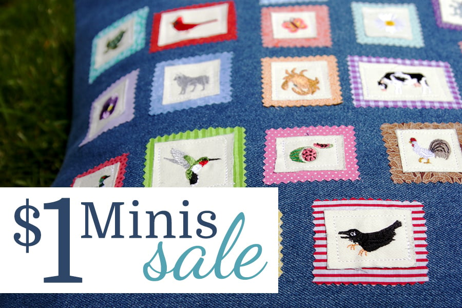 $1 Minis Sale - image features mini designs on pillow
