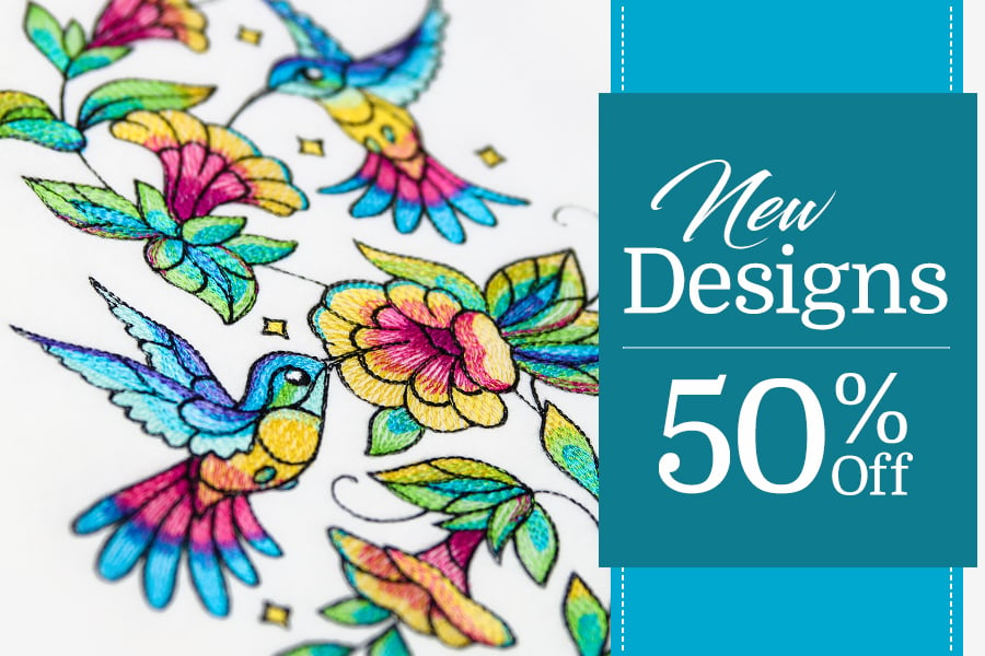 new designs - 50% off - color theory hummingbird and flowers