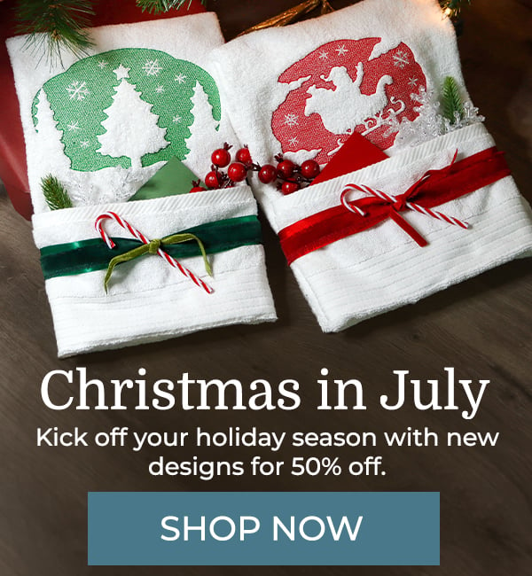 Christmas in July- 50% off new designs - Classic christmas tree and sleigh on towels 