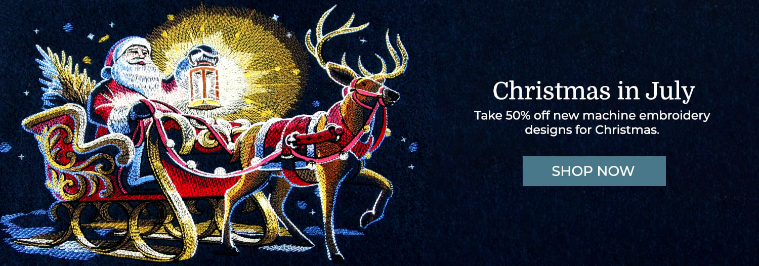 Christmas in July- 50% off new designs - image features: Santa's sleigh with reindeer at night