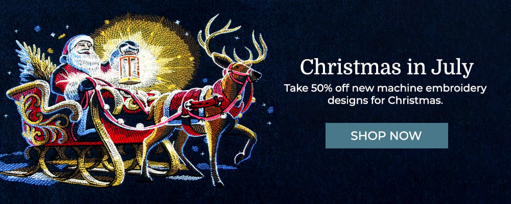 Christmas in July- 50% off new designs - image features: Santa's sleigh with reindeer at night