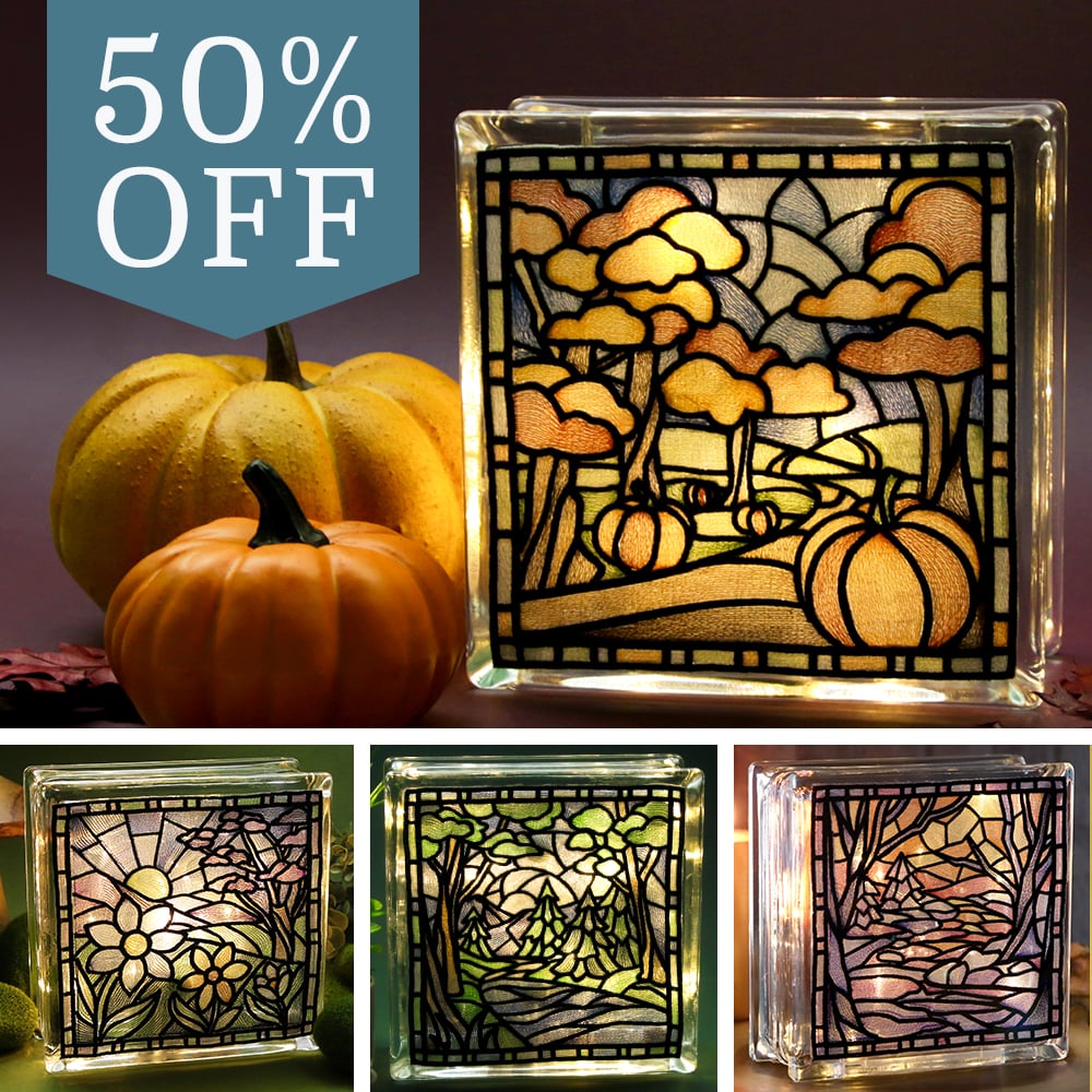 50% off Four Seasons Stained Glass Design Pack - image features: Four season designs on glass blocks 