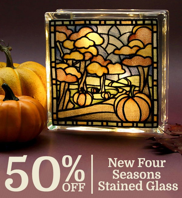 50% off Four Seasons Stained Glass Design Pack - image features: NEW Fall Stained Glass design in glass block
