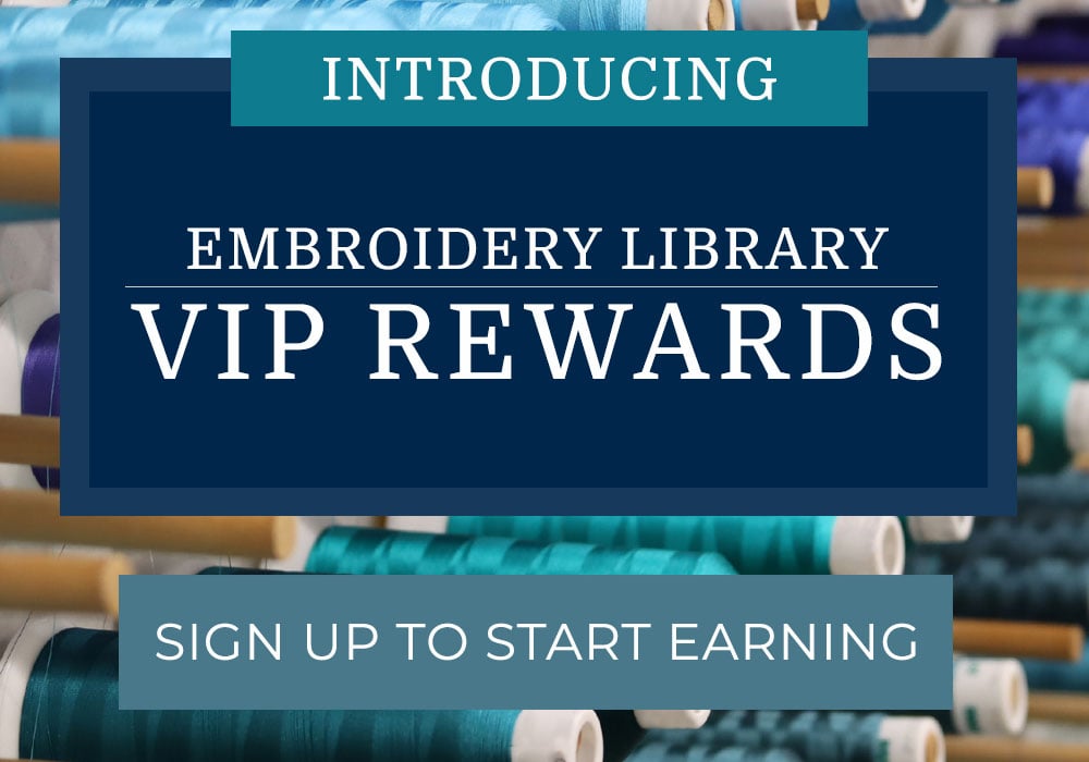 Embroidery Library VIP Rewards - Enroll now to earn 25000 points - image features: spools of machine embroidery thread