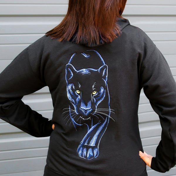 Large Designs for Large Hoops - Image features- Panther on a black jacket