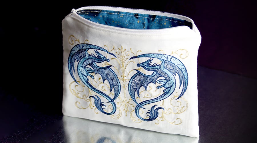 Dragon crest on zipper pouch