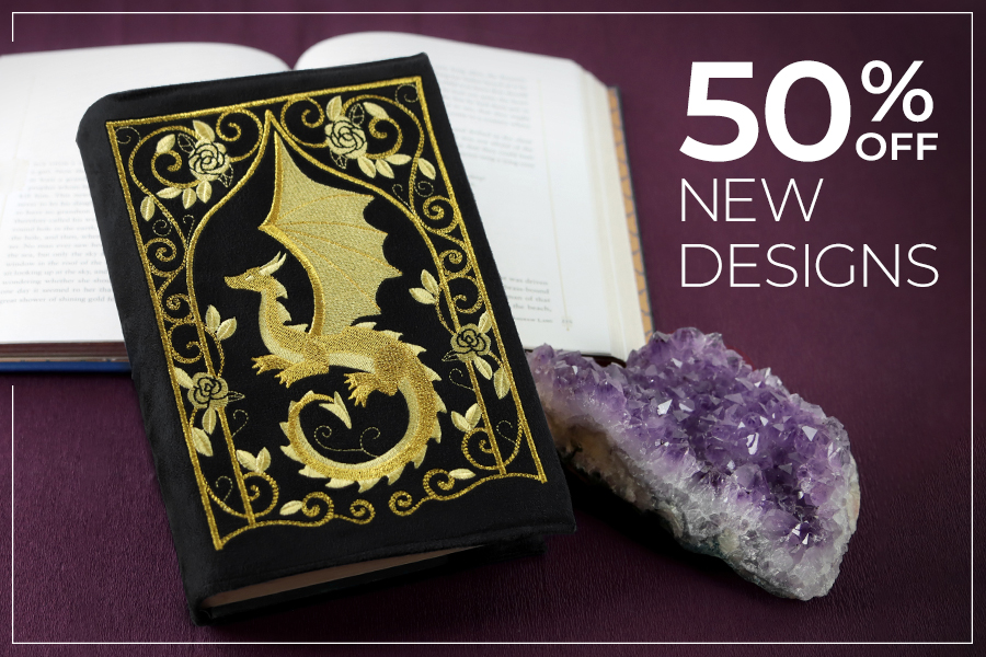 50% off new designs - image features: dragon design on journal cover